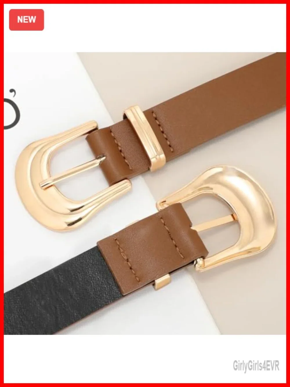 Women's Western Faux Leather Belt with Gold Buckle Cowgirl Country Rodeo Belt